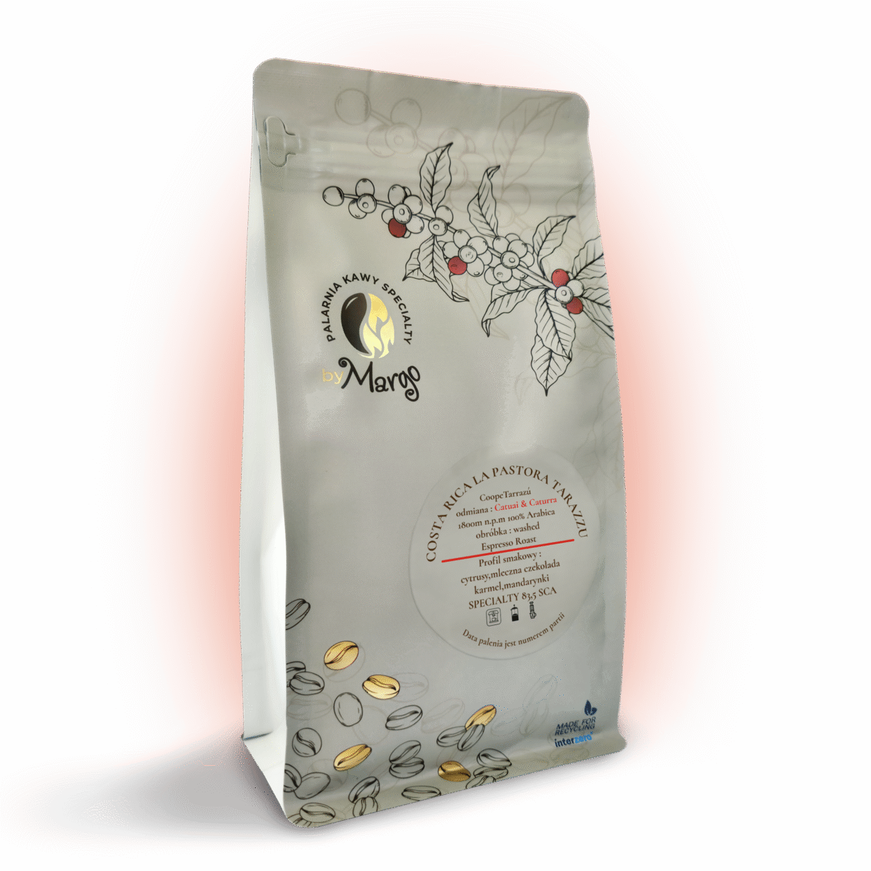 byMargo 250g czerwona,Costa Rica La Lastora Kawa ziarnista,Arabica,opakowanie kawy ziarnistej,Costa Rica La Pastora